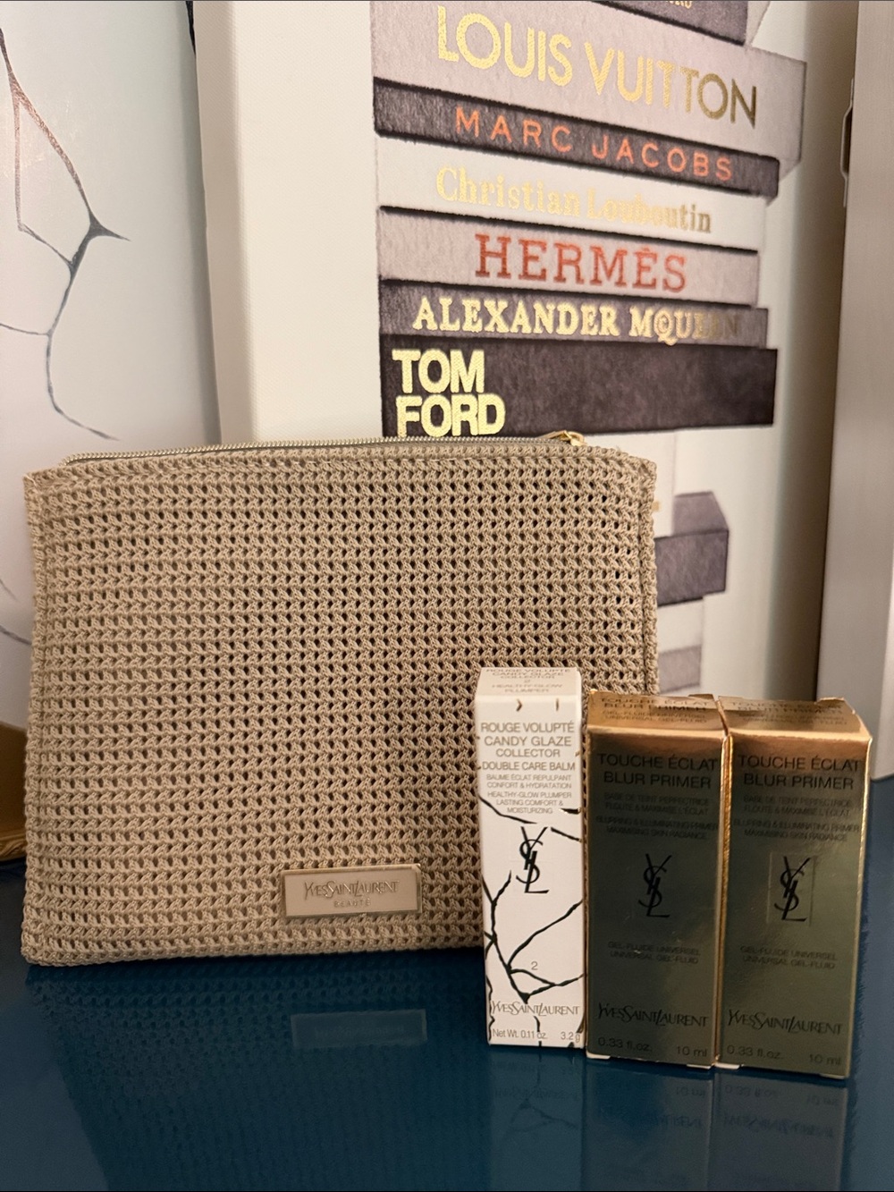 Yves Saint Laurent Beige Textured Pouch with Gold Hardware, 3 sample products - Picture 1 of 12